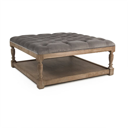 Grey Velvet Square Tufted Ottoman