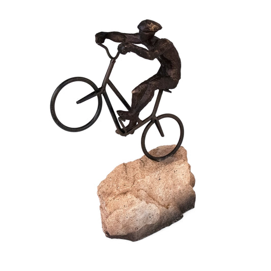 Wheelie Biker on Rock Figurine